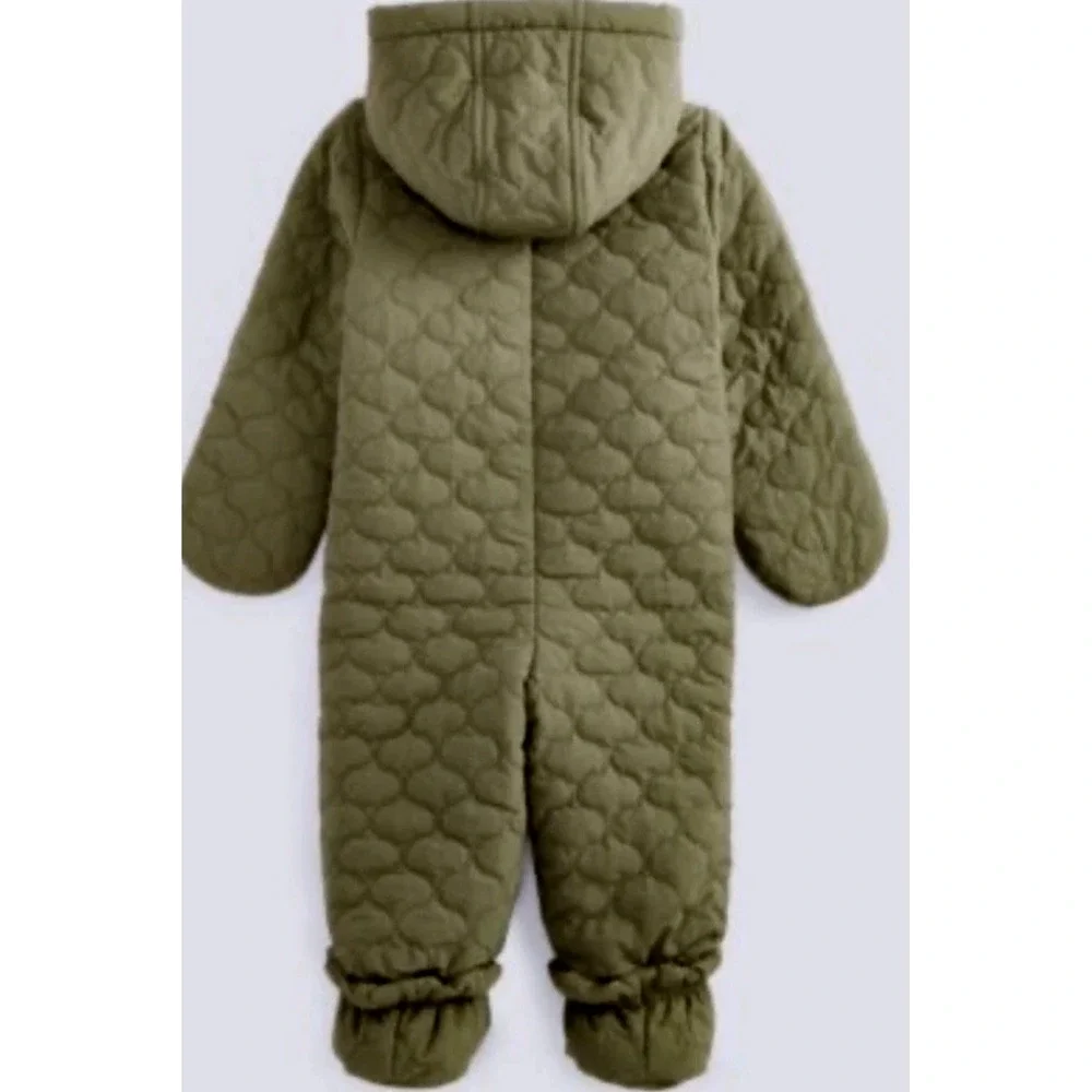 First Impressions 18 months Quilted Sherpa Lined Snowsuit Hooded Olive Green NWT